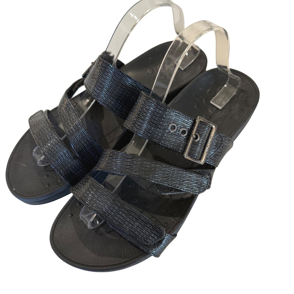 Vionic Black Textured Strappy Buckle Sandals